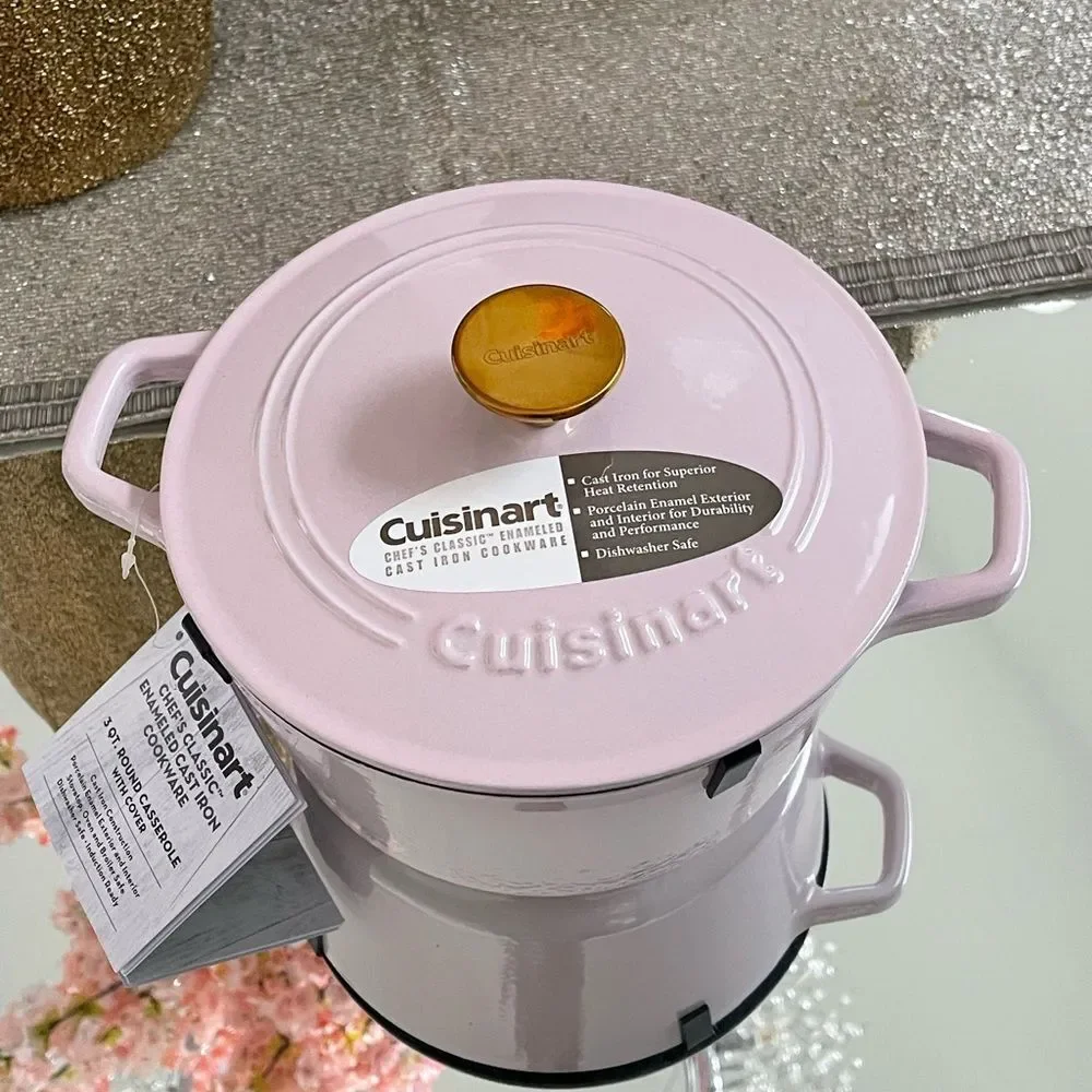 New Cuisinart Pink/ Color Cast Iron Dutch Oven 3QT
